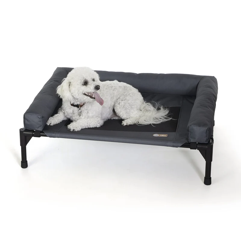 K&H Pet Products Bolster Dog Cot — Couchage surélevé pour chien, intérieur/extérieur, cadre métallique, 32 × 25 po, Charbon