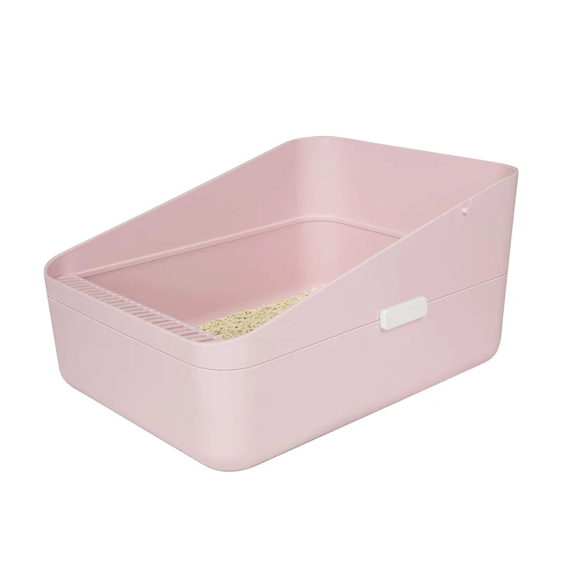 Sfozstra Bac à Litière Ouvert à Rebord Haut – Rose (Moyen), Anti‑Débordement, Plateau Tamisant Auto‑nettoyant, Faible Traçage pour Petits Chats