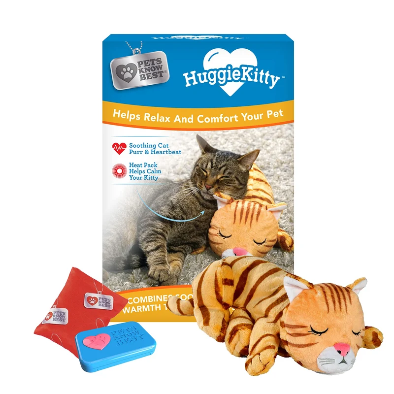 HuggieKitty par Pets Know Best - Doudou chat câlin avec ronronnement et battement de cœur, chaleur réconfortante - Orange