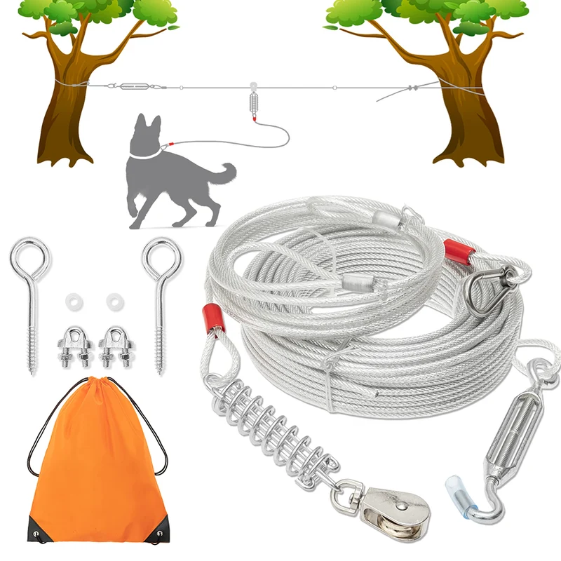 PAWNISAW Câble d'attache pour chien – 100 pieds, ligne guide 10 pieds avec ressort intégré