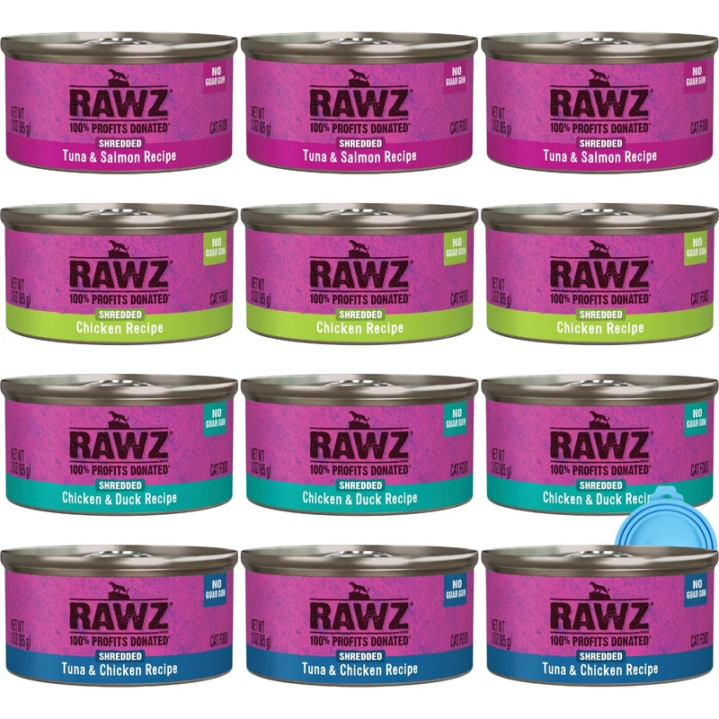 Rawz Nourriture humide premium en conserve pour chat – Pack varié 12 boîtes de 3 oz (4 saveurs)
