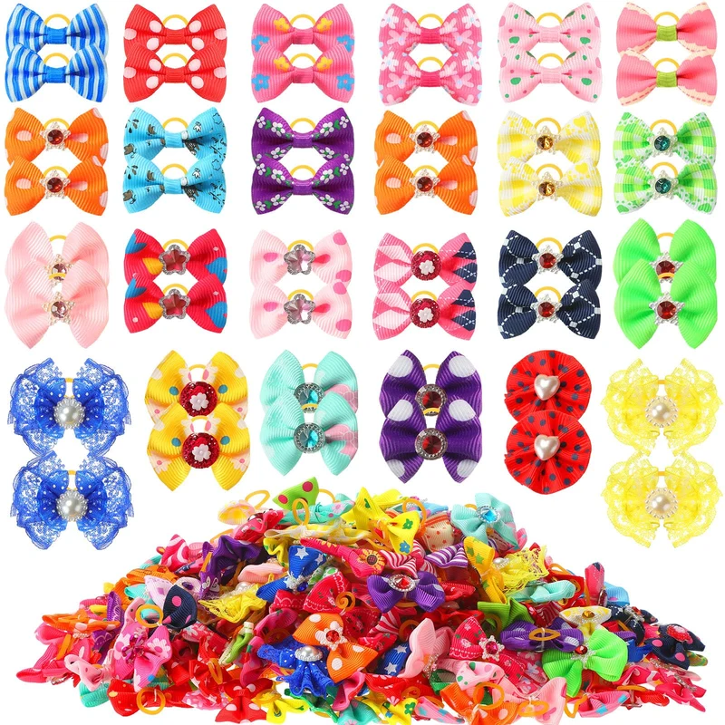 Reginary – Pack 300 Boucles pour Poils de Chien avec Élastiques – Noeuds Colorés pour Petits Chiens et Animaux