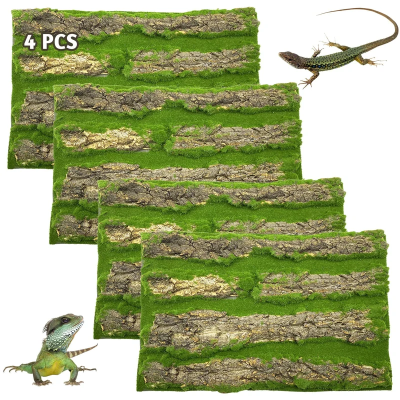 PINVNBY Fond en liège pour terrarium – Pack 4 pièces décor écorce et mousse artificielle