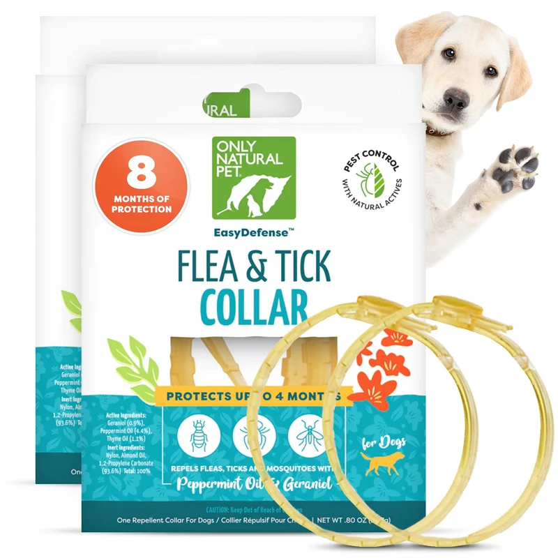 Only Natural Pet EasyDefense – Collier Chien Anti-Puces et Tiques, Taille Unique, Pack de 2, Protection 4 Mois