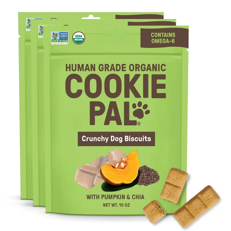 CookiePal Friandises pour Chien au Potiron et Chia — Qualité Humain, Biologiques USDA, Croquantes pour l'Entraînement, 10 oz (Lot de 3)