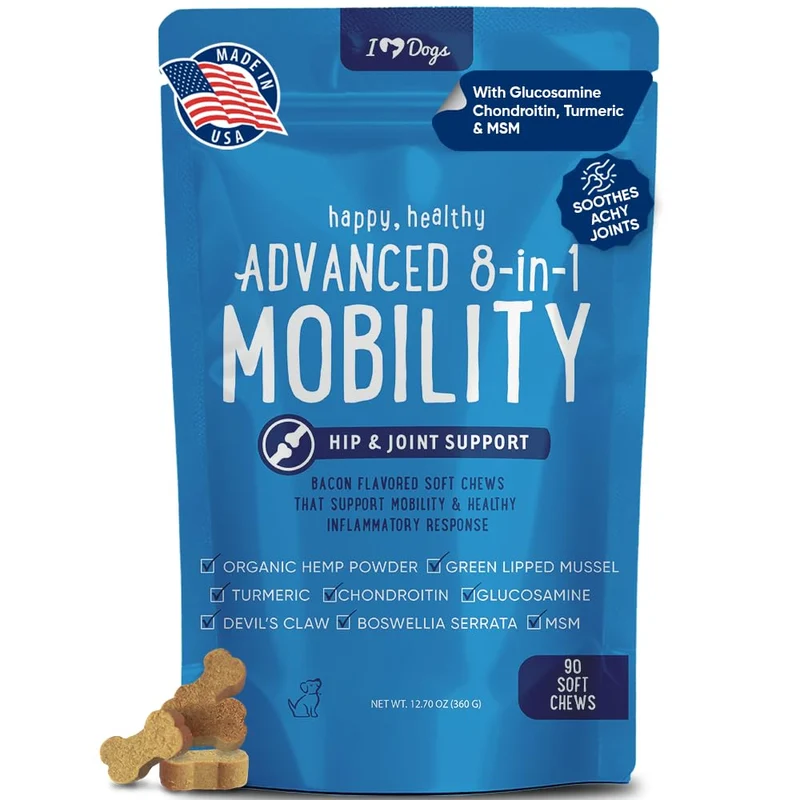 iHeartDogs Supplément Mobilité pour Chiens – 8-en-1, 90 comprimés