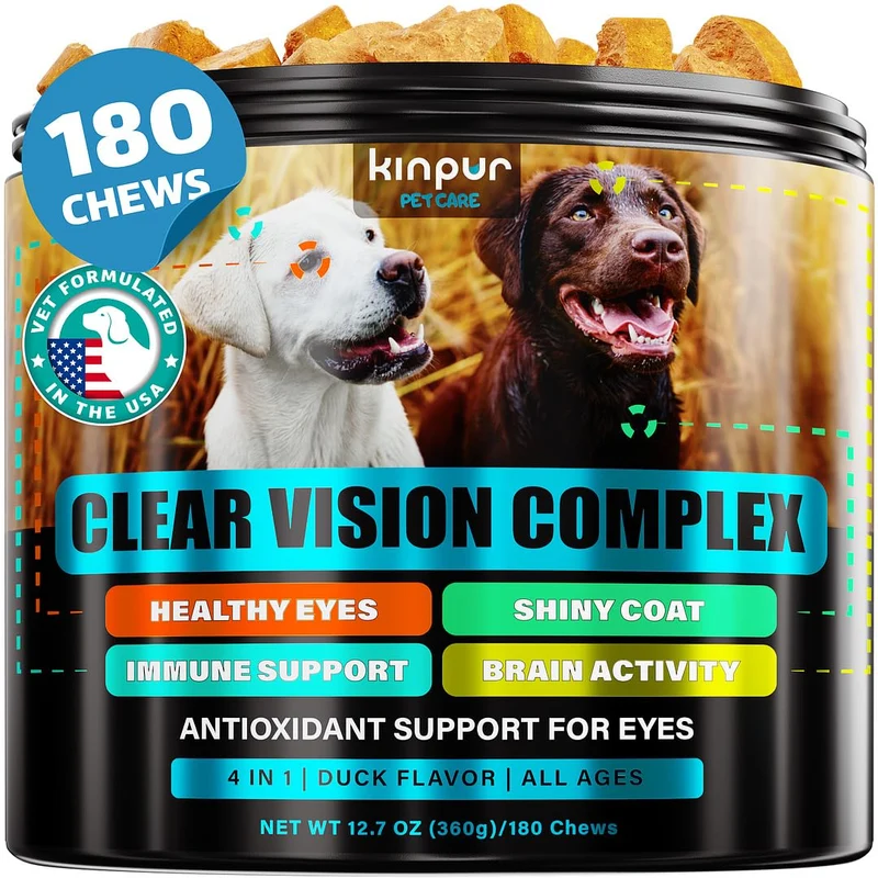 Kinpur Pet Care – Vitamines pour les yeux du chien, Vision claire 4-en-1 (180 friables)