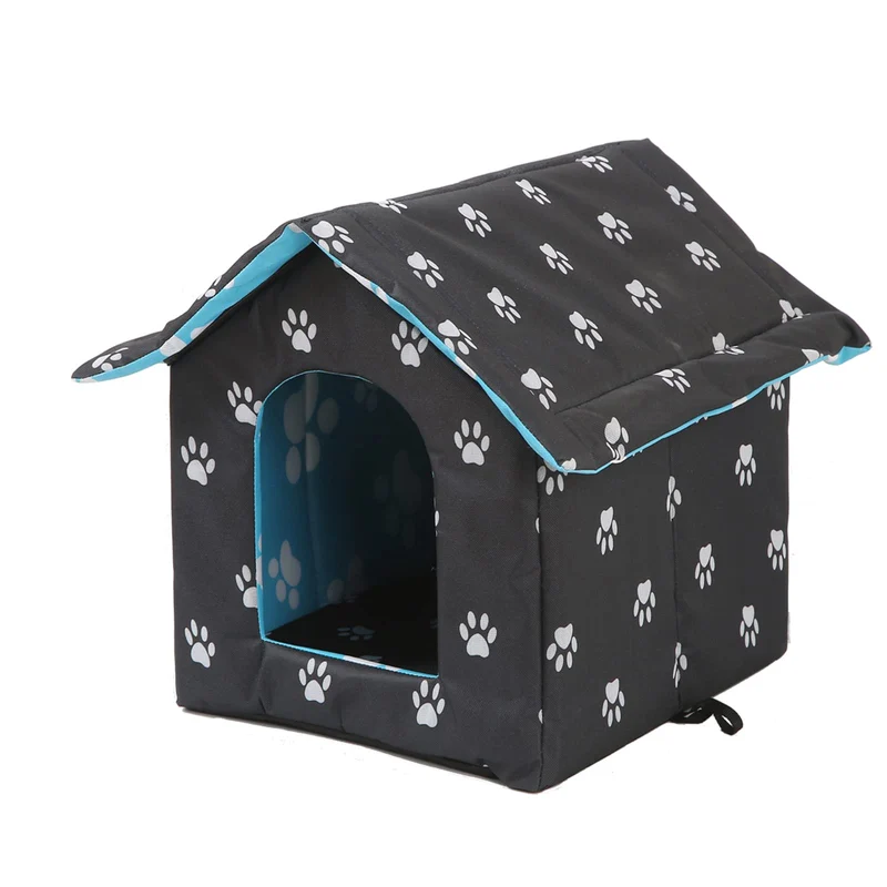 VARMTOR Maison Chat Extérieur – Abri Extérieur Imperméable et Isolé avec Rideau Transparent (Noir, Grand)