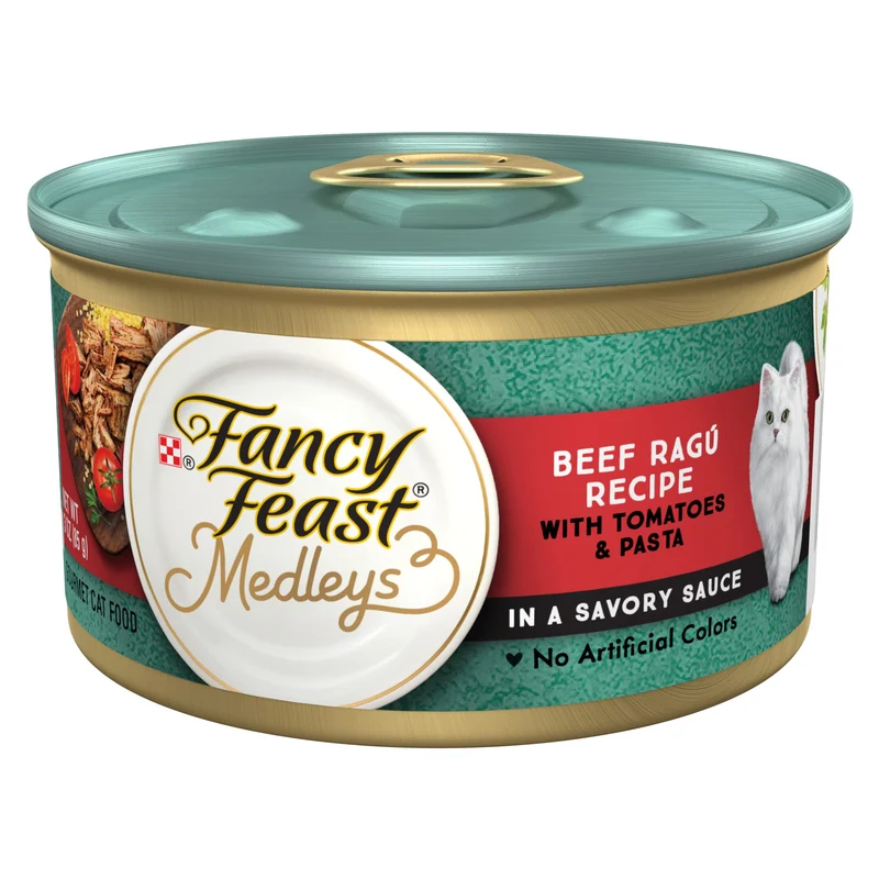 Purina Fancy Feast Medleys Boeuf Ragu avec Tomates et Pâtes - Sauce Savoureuse, Pack de 24 boîtes 3 oz