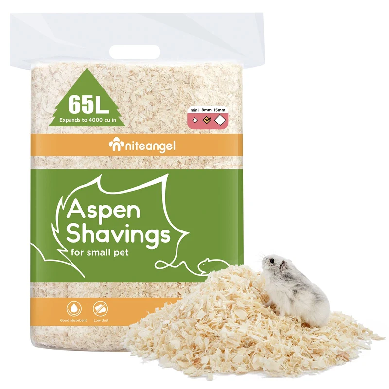 Niteangel Aspen Litière pour Petits Animaux (65L, 8 mm) – Hamster Syrien, Gerbilles, Souris et Plus