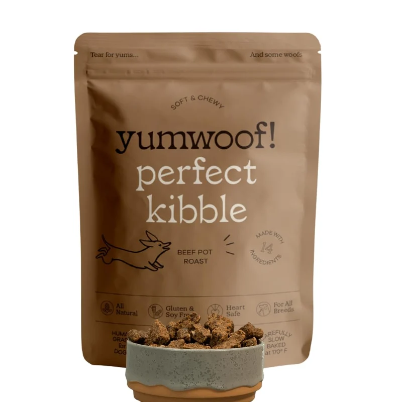 Yumwoof Perfect Kibble – Sans OGM, Nourriture sèche douce pour chiens au bœuf | 14 oz | Fabriqué aux États‑Unis