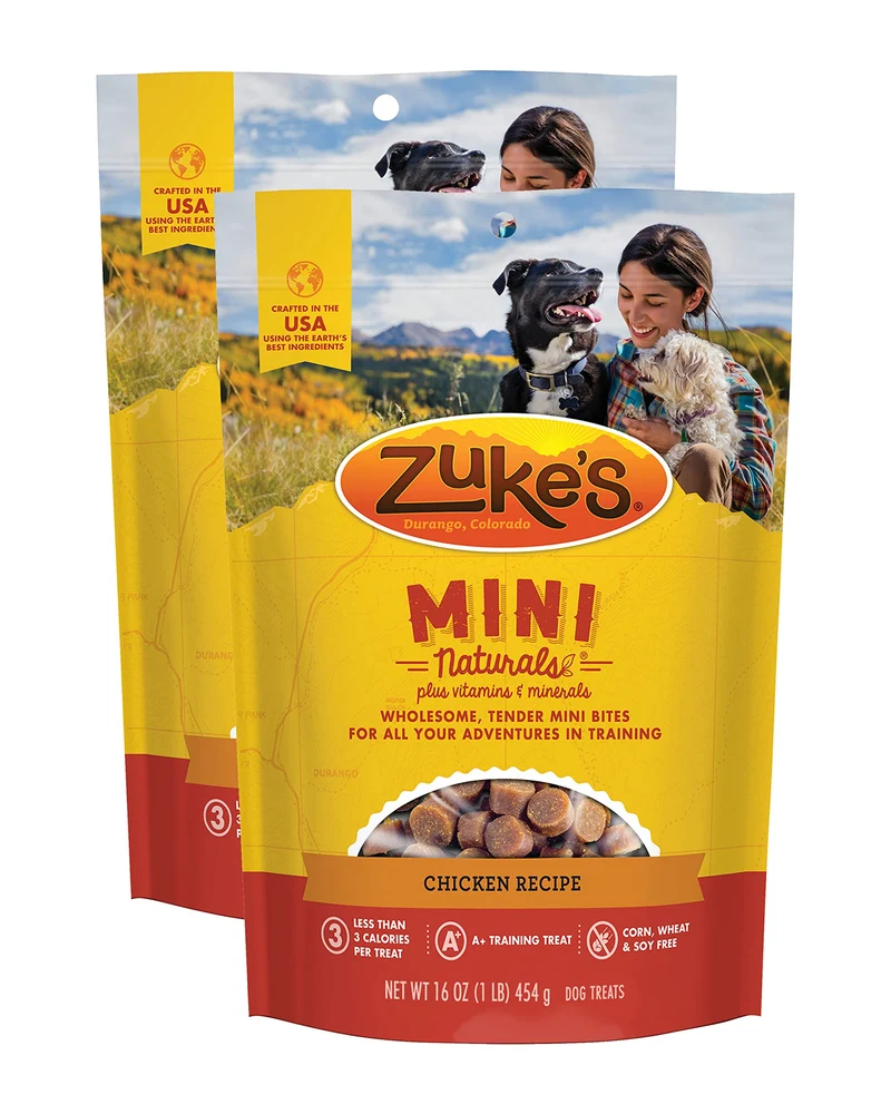 Zuke's Mini Naturals – Friandises d'entraînement au poulet pour chiens, pack double 2×16 oz, sachets refermables