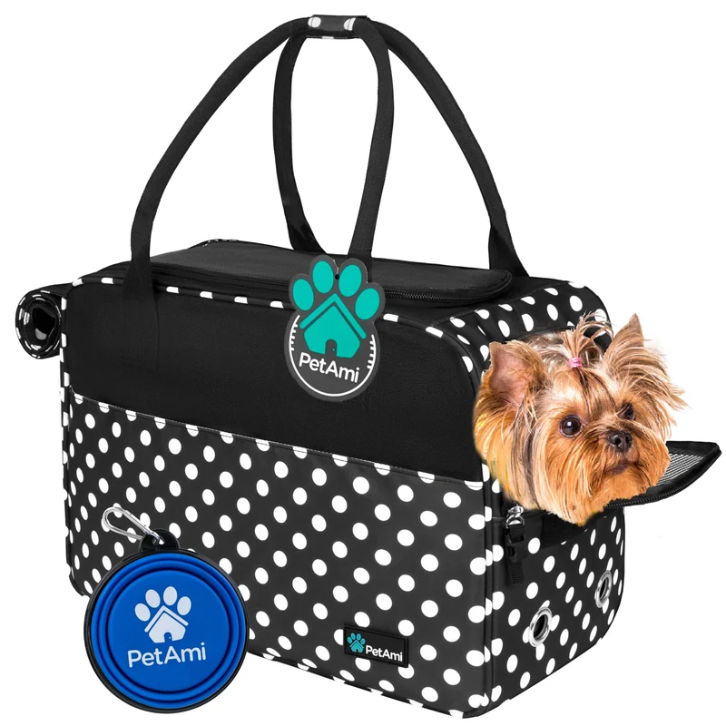 PetAmi Sac Porte-Chien Petit Modèle À Pois – Transport Doux et Autorisé en Avion (≤12 lb)