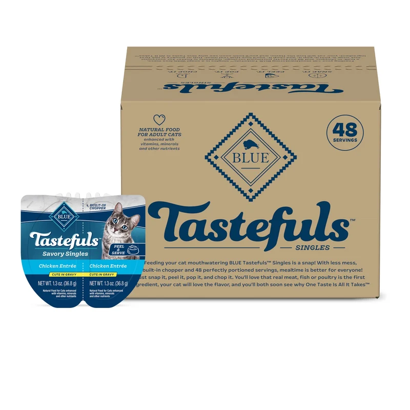 Blue Buffalo Tastefuls Savory Singles - Nourriture humide pour chat au poulet en sauce, Twin-Pack 24 portions de 74 g