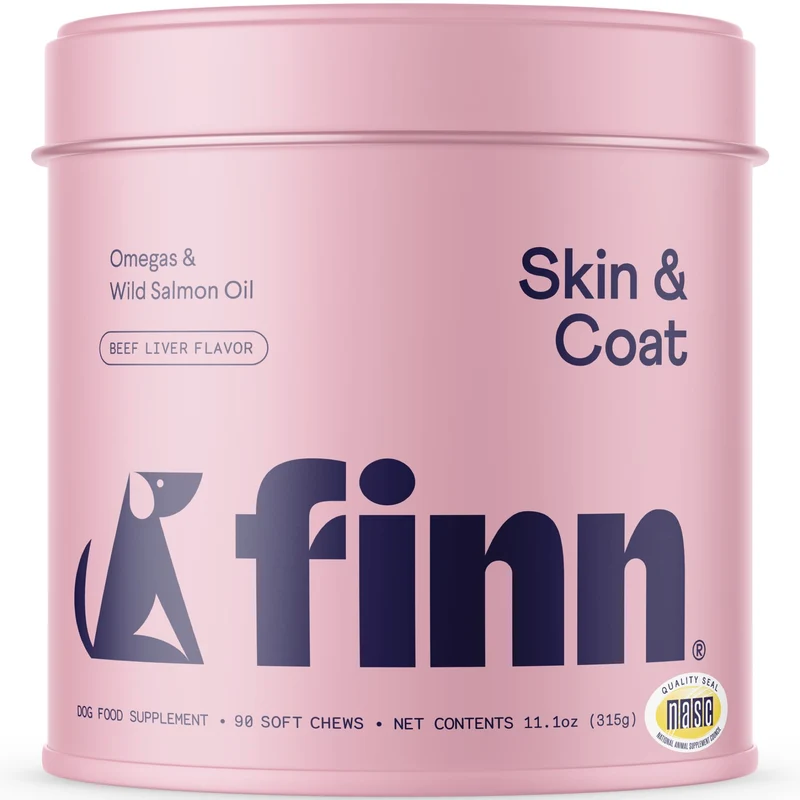 Finn Skin & Coat: Huile de Saumon Sauvage pour Chiens | Pelage Sain et Brillant | Oméga-3 EPA/DHA + Biotine | 90 Friandises Molles
