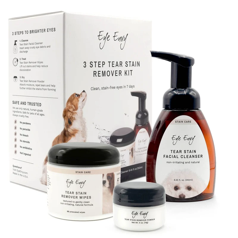 Eye Envy Kit Nettoyage en 3 Étapes pour Taches Lacrymales chez les Chiens | Naturel & Sans Irritation | Fabriqué aux États‑Unis