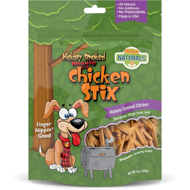 Chip's Naturals Doggie Chicken Stix – Friandises pour chien au poulet fumé Hickory, faible calories, 12 oz (340 g)
