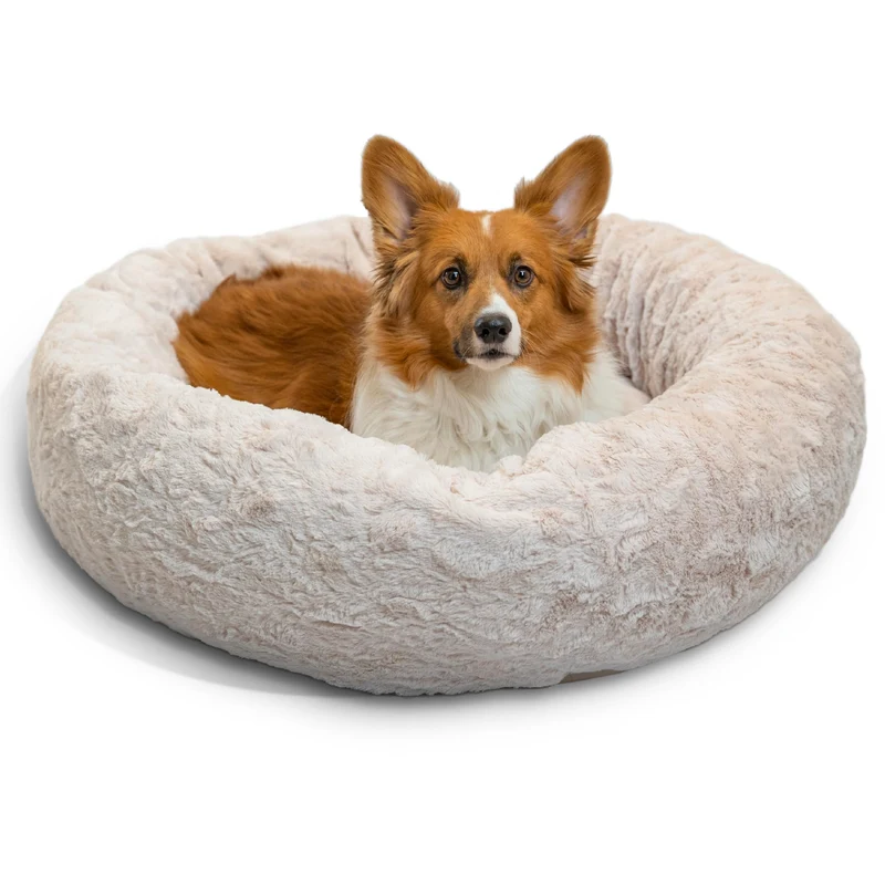 Best Friends par Sheri — Lit anneau calant Original pour Chiens de taille moyenne jusqu’à 45 lb, Lux pelage faux ivoire, Medium 30po x 30po