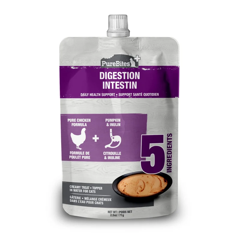 PureBites Plus Squeezables Chat — Garniture 71 g | Digestion et Bien-être | 5 ingrédients | Boîte de 15