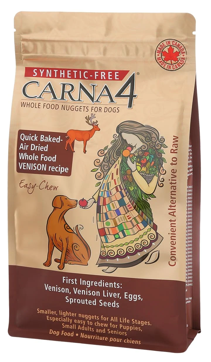 CARNA4 Nourriture pour Chiens — Venaison Séchée à l’Air, 2,2 lb, Probiotiques et Enzymes Naturels