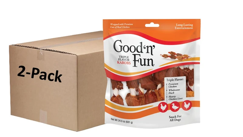 Good’n’Fun Kabobs Saveurs Triple pour Chiens – 24 onces, 36 pièces, 2 paquets