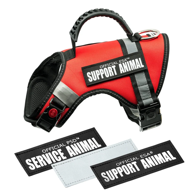 Support Pets – Le seul harnais officiel ESA pour chien, ajustable et sans tirage, avec sangles réfléchissantes | Grand