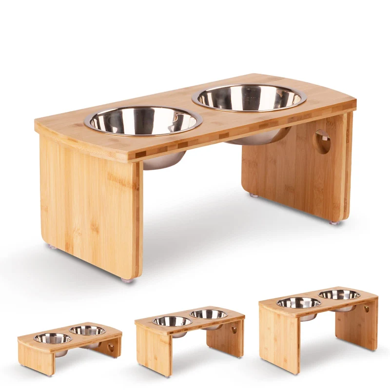 JOYOPAW – Gamelles surélevées en bambou pour chien moyen, 2 bols inox de 1,18 L, hauteur environ 17 cm