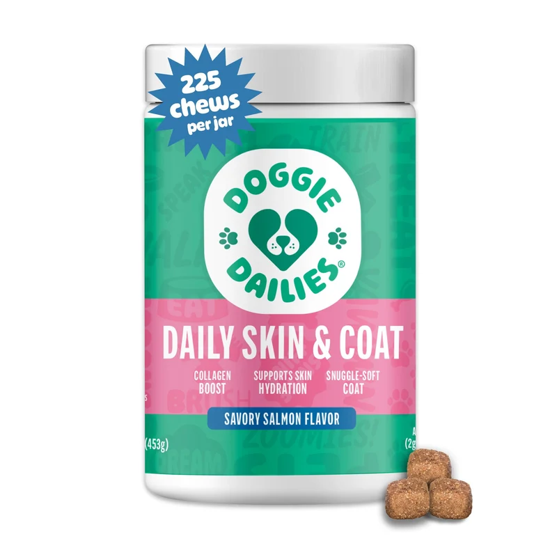 Doggie Dailies Skin & Coat – Huile de saumon et collagène pour chiens (225 friandises molles)