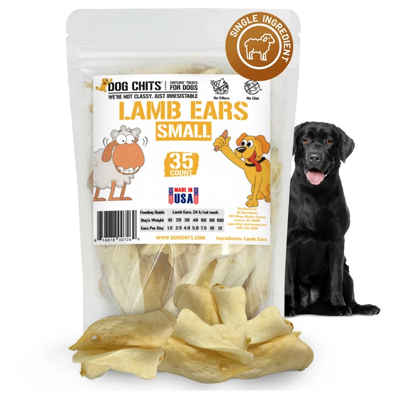 Dog Chits – Oreilles d'agneau pour chiens | 100% naturelles, cuites au four – Haute protéine, faible teneur en gras – Collations d entraînement et Santé dentaire – Pour petits et moyens, lot 35