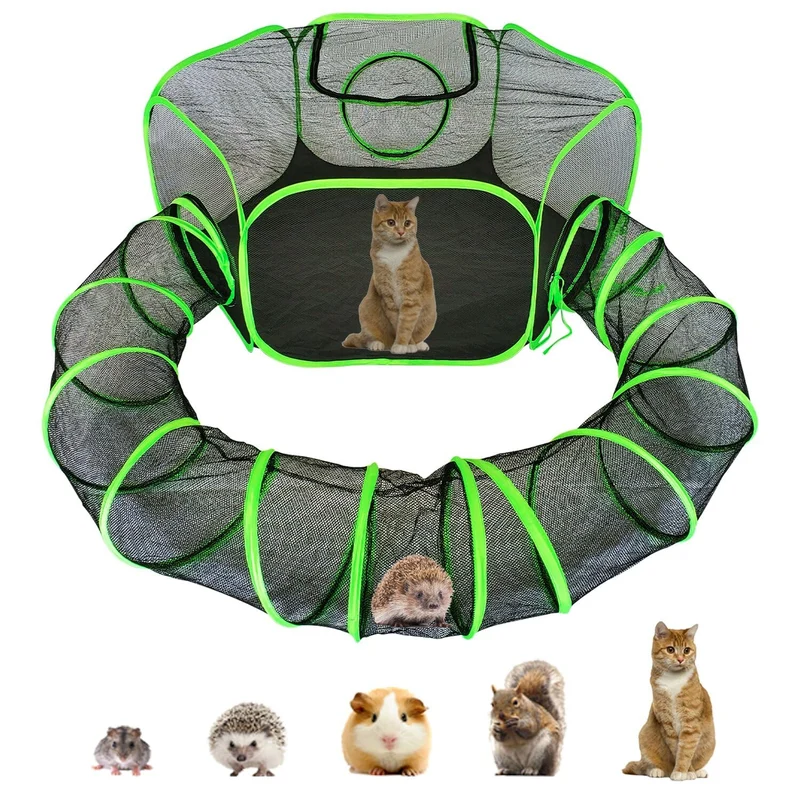 HEYHOME Parc de Jeu pour Petits Animaux – Enclos Transparent avec Tunnel et Couvercle Anti-Échappement
