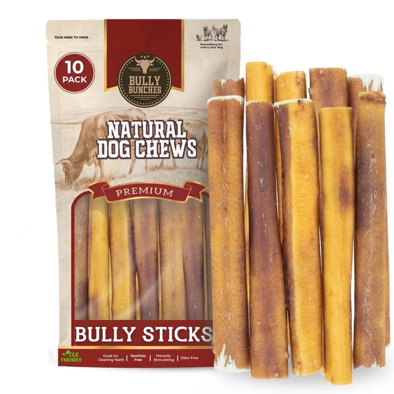 Bully Bunches – Bâtonnets Bully Épais 6 Pouces, Sans Odeur, pour Petits et Moyens Chiens – 100% Boeuf, Paquet de 10