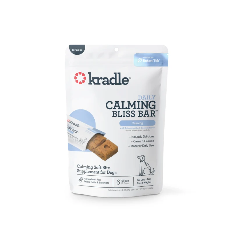 Kradle Bliss Bars pour chiens – Barres calmes au beurre de cacahuète, GABA et L-Theanine – Emportables (6 barres)