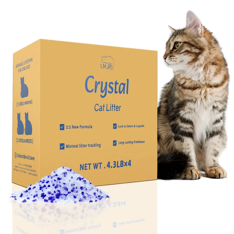 LMJP Litière Cristal pour Chats – Contrôle des Odeurs Puissant, Absorption Rapide, Sans Parfum et Sans Grumeaux, Jusqu’à 4 Mois, 17,2 lb, Pack 4×4,3 lb
