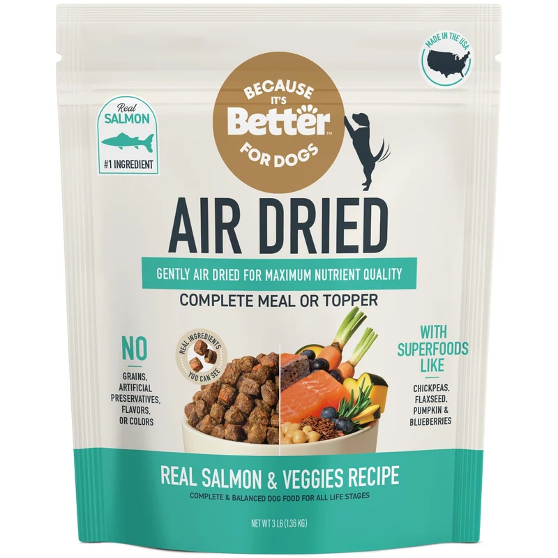Because It’s Better Croquettes Cuisson lente et Séchage à l’Air – Saumon Réel et Légumes, Sans Céréales, Pour Chiens Tous Âges, Sac 1,36 kg