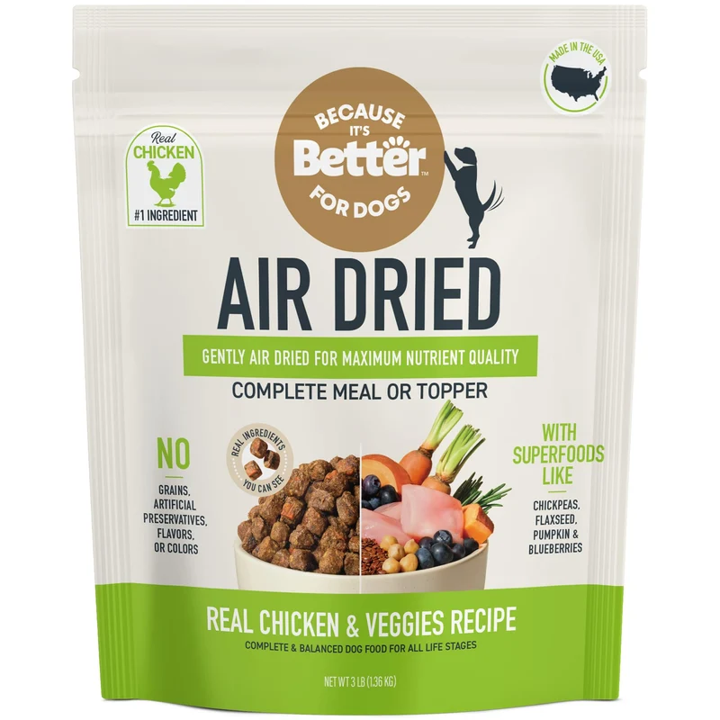 Because It’s Better Nourriture sèche pour chien – Cuisson lente et séchage à l’air, poulet & légumes, sans céréales, 3 lb