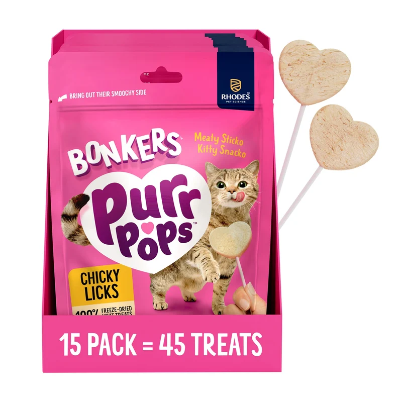 Bonkers Purrpops Sucettes Lyophilisées au Poulet pour Chats – Lot de 15