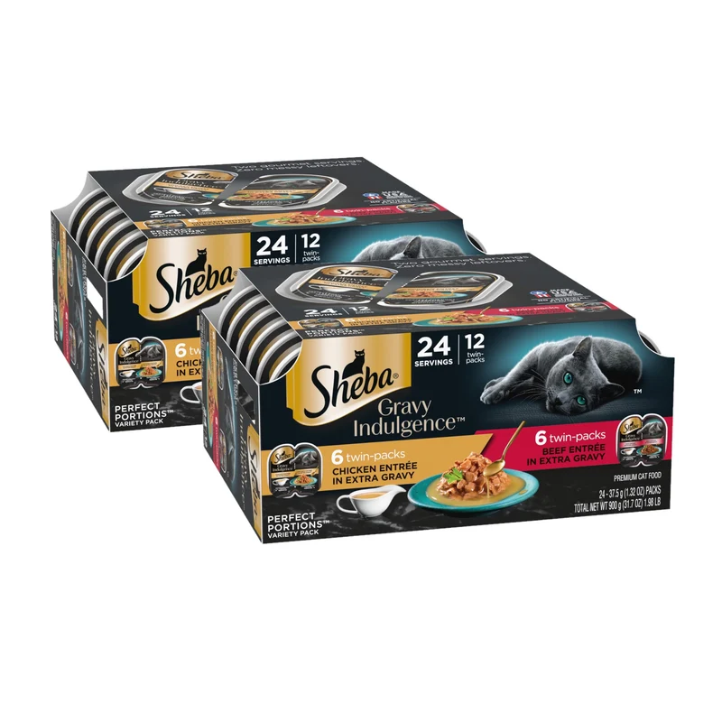 Sheba Gravy Indulgence – Entrees Humides Chat (Boeuf et Poulet) en Sauce Épaisse, Pack Twin 2×2,6 oz