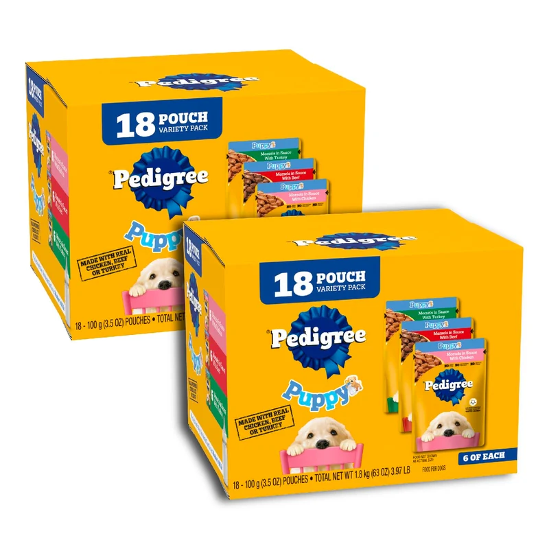 Pedigree Morceaux en Sauce pour Chiots – Sachets Humides 3,5 oz, Lot de 2 (36 sachets)