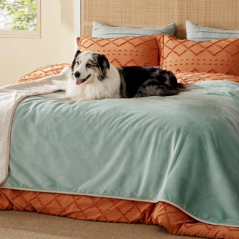 Bedsure Couverture Imperméable pour Lit 80x60 - Sherpa Doux, Réversible, Vert Clair