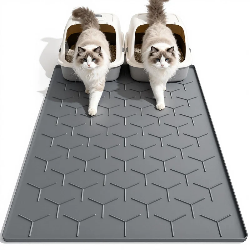 Tapis de litière pour chat Garoopion — grand 40 x 28 pouces, silicone imperméable, gris foncé