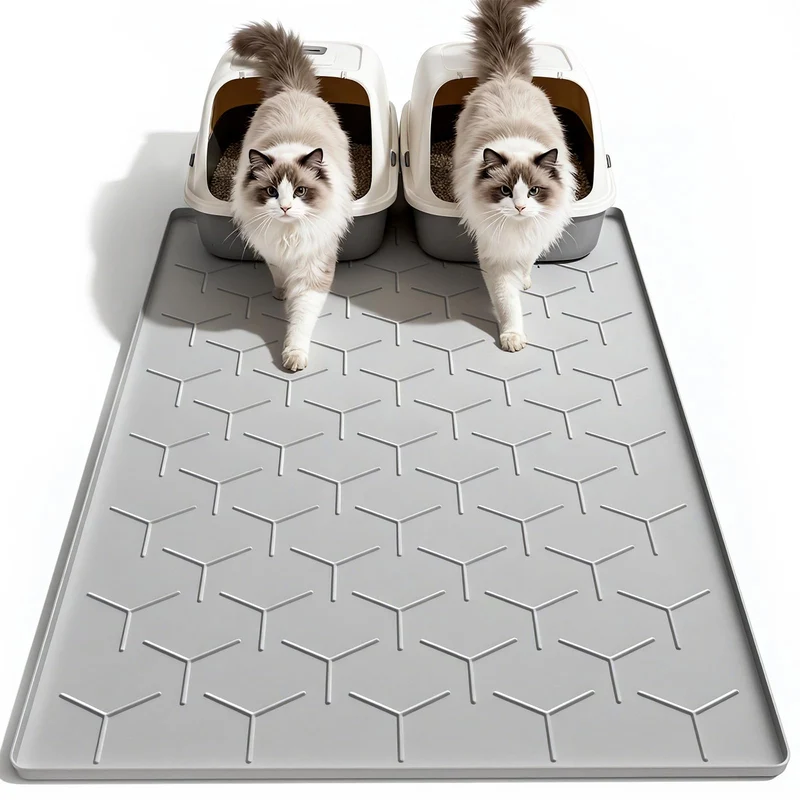 Garoopion Tapis Litière pour Chat Grand 40x28 – Silicone Imperméable, Doux et Facile à Nettoyer