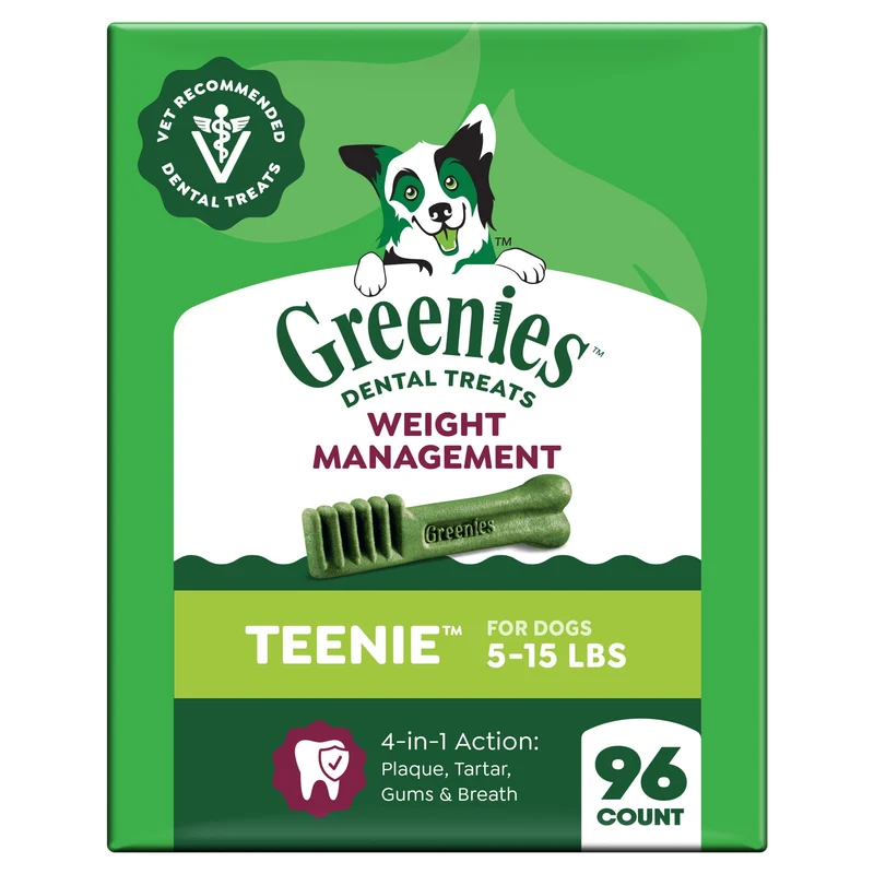 Greenies Bouchées Dentaires Adultes – Taille Teenie, Hygiène Dentaire et Gestion du Poids pour Chiens 5–15 lb, 96 bouchées (27 oz)