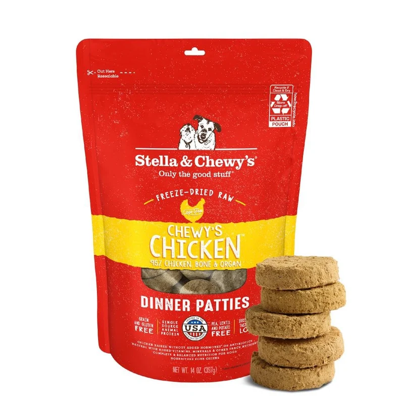 Stella & Chewy's Patties de Poulet Lyophilisées – Repas Cru Haute Protéine Sans Céréales pour Chiots et Chiens – 14 oz