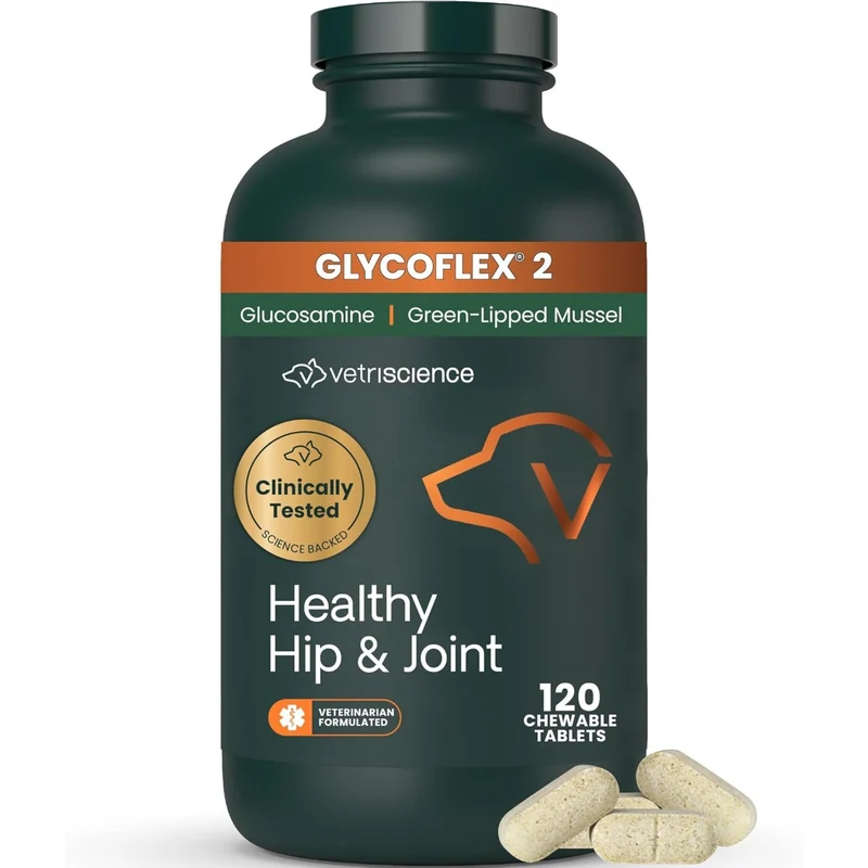 VetriScience Healthy Hip & Joint – Compléments pour chiens GlycoFlex Glucosamine et Moules Vertes, 120 comprimés