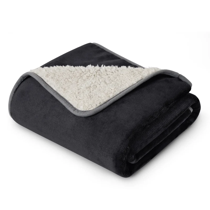 Bedsure Couverture Étanche pour Lit – Sherpa Peluche, Protège-Meubles Réversible 80x60 pouces Noir