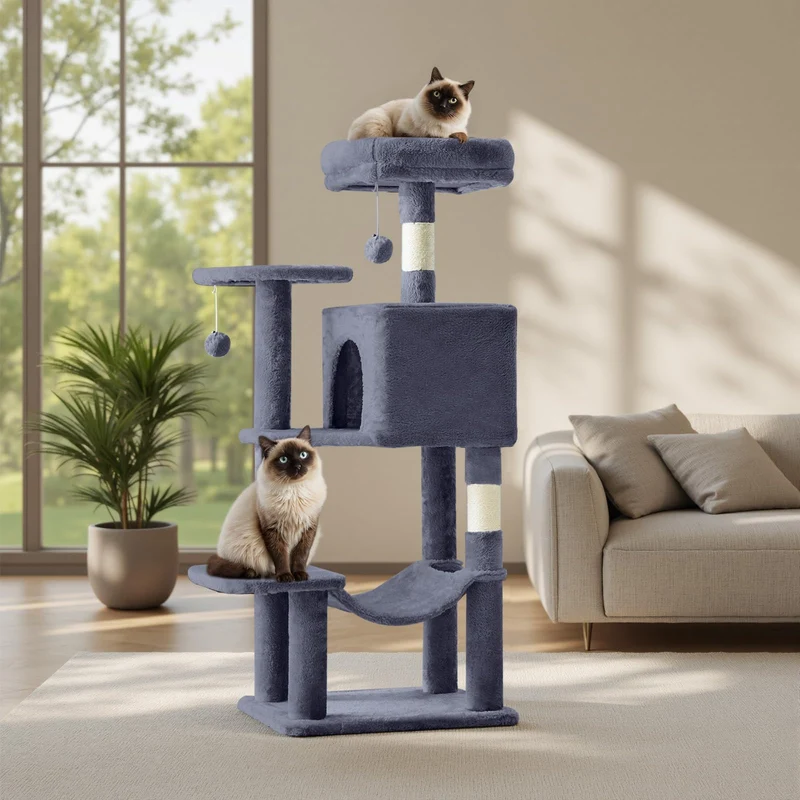 Sweetcrispy Arbre à Chat 44 pouces – Tour d’escalade, sisal naturel, hamac et cabane