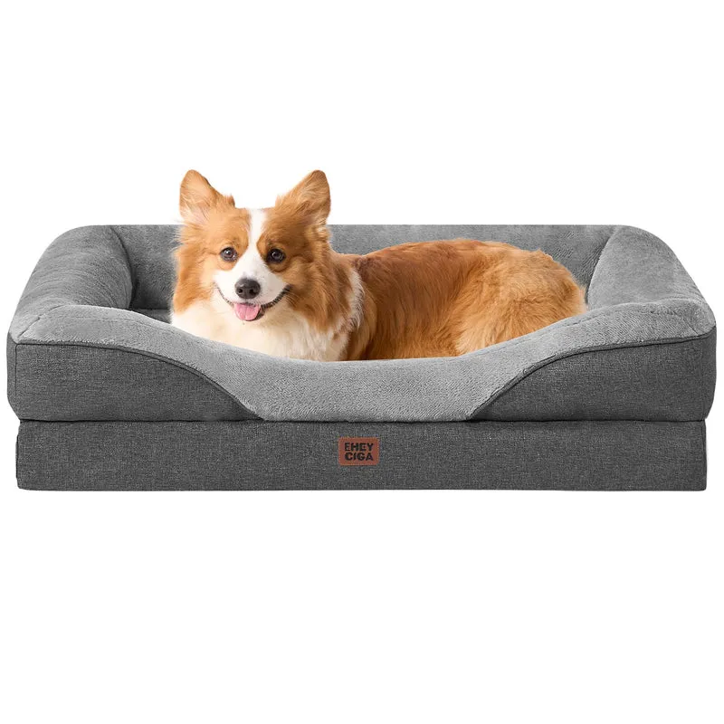 Lit chien orthopedique EHEYCIGA 35x22x6,5 po — Mousse mémoire Gris