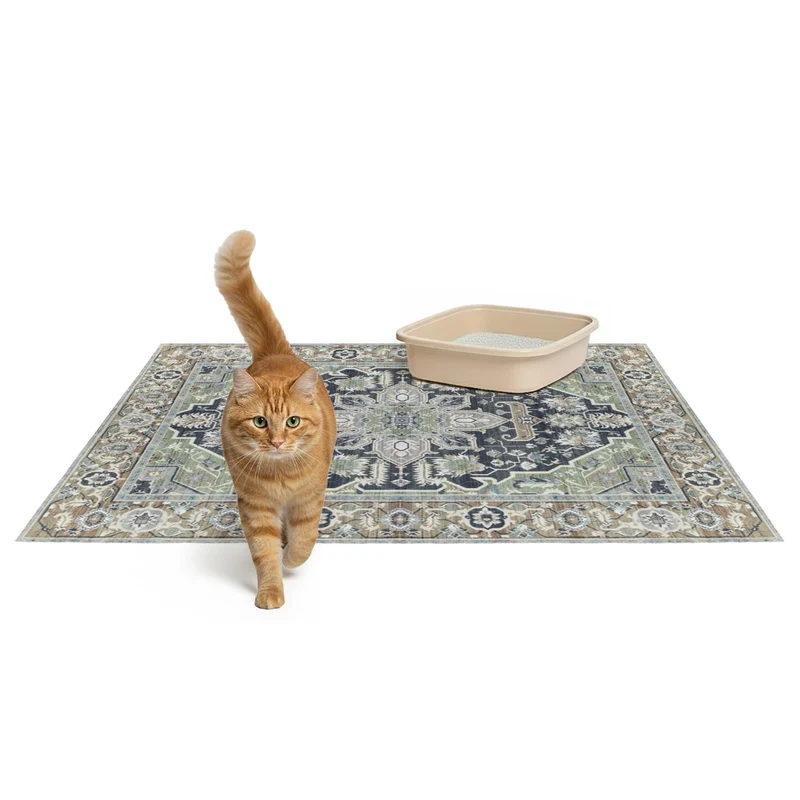 Lovewag Pets Tapis pour Litière pour Chat – Lot de 2, Grand 92x122 cm – Imperméable et Anti-Dérapant – Sage Forest