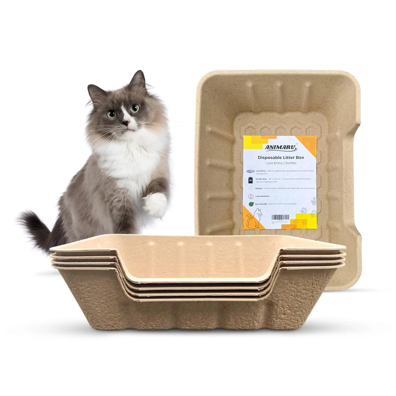 Animaru – Boîtes litière jetables Jumbo, entrée basse – Lot de 4