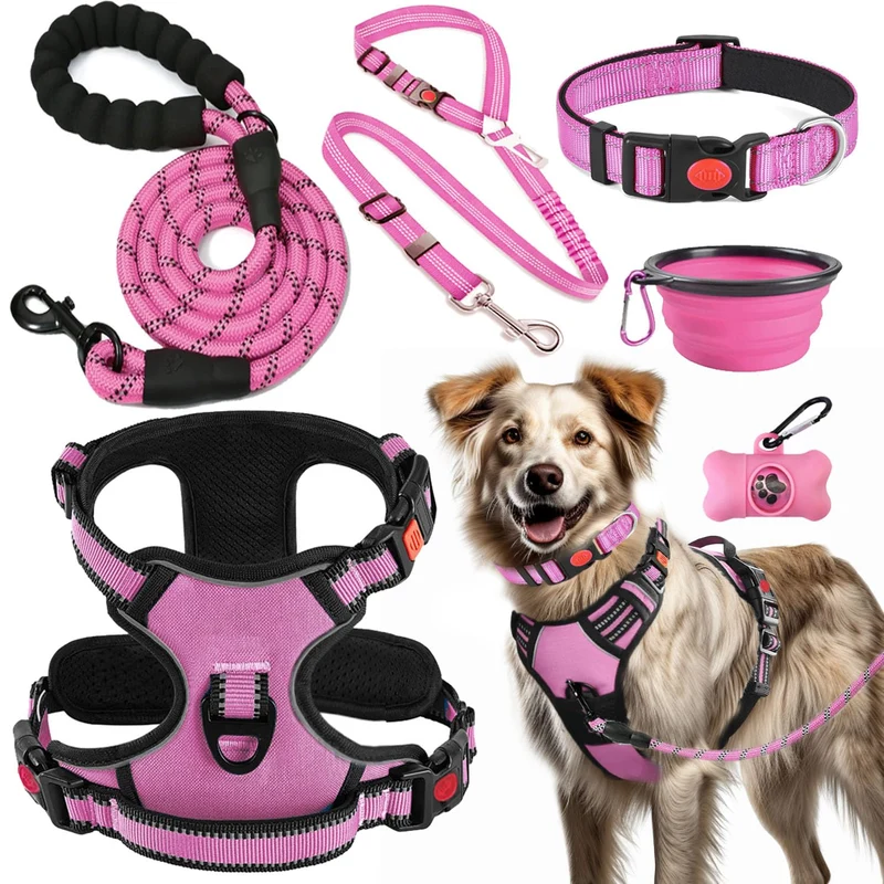 LOBEVE Harnais sans tir pour chien – ensemble tout-en-un rose XL